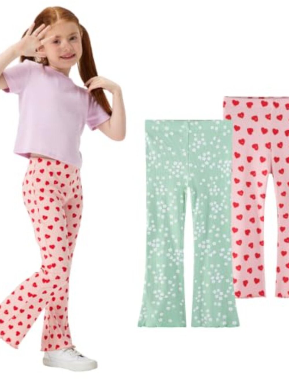 Girls Ribbed Flare Leggings Bootcut Pants Scalloped Hem 3-7 Years